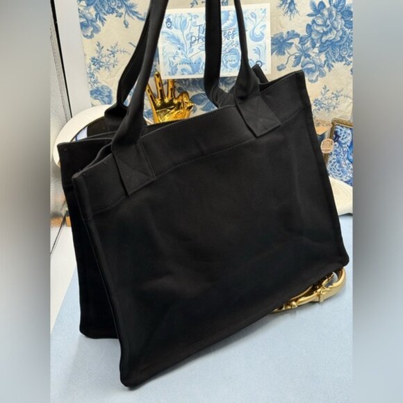🆕 GANNI 🧿 NWOT Large Easy Shopper Tote Bag, Black Canvas & Black Embroidery - Picture 5 of 10